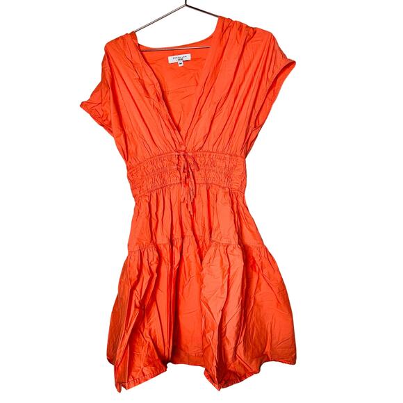DEREK LAM COLLECTIVE Orange Smocked Hourglass Tie Waist Mini Dress Size 44 - Picture 5 of 15